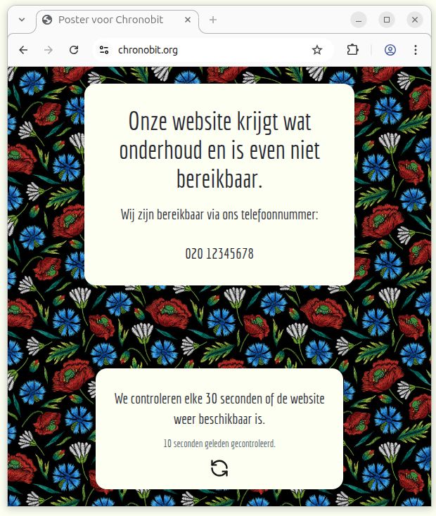 Poster: Bezoekers worden netjes geïnformeerd over de status van de website